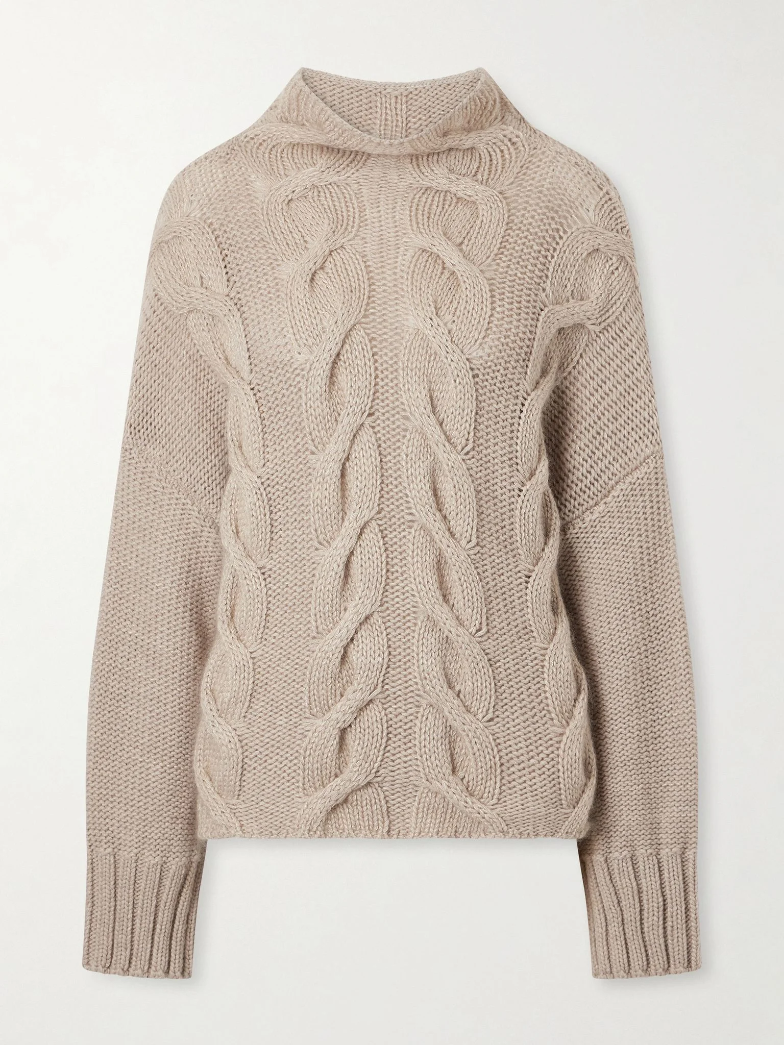 Nico cable-knit cashmere, mohair and silk-blend turtleneck sweater Beige - 1
