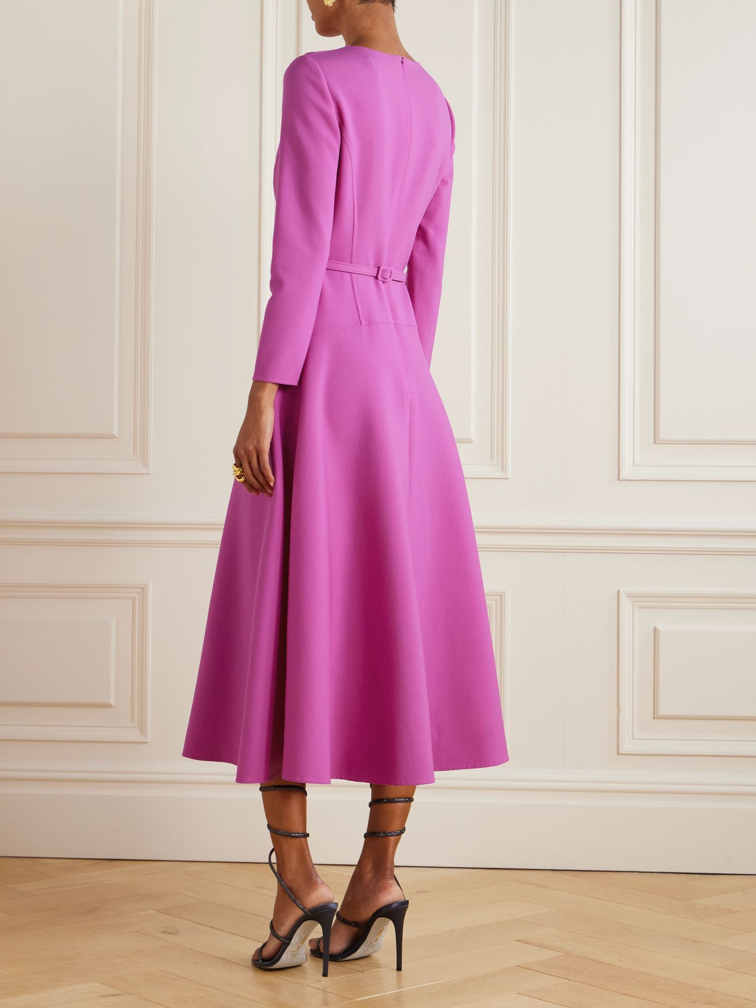 Belted wool-blend midi dress Pink - 3