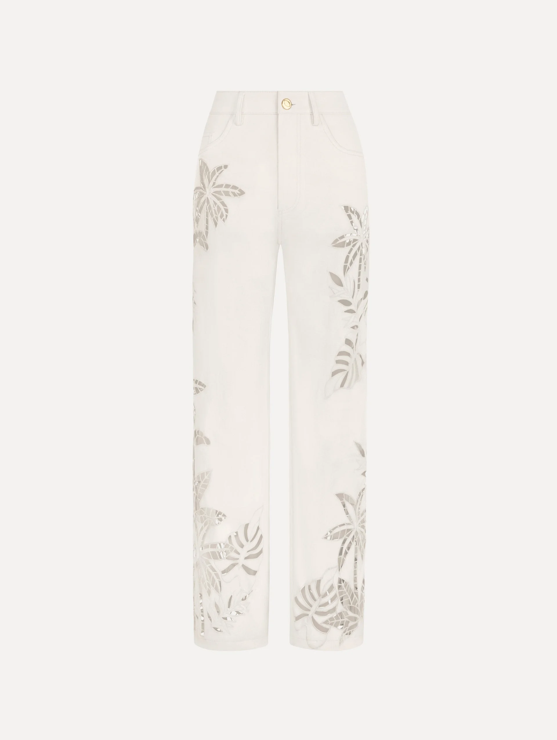 PALM LEAVES CUTOUT DENIM PANT - 1