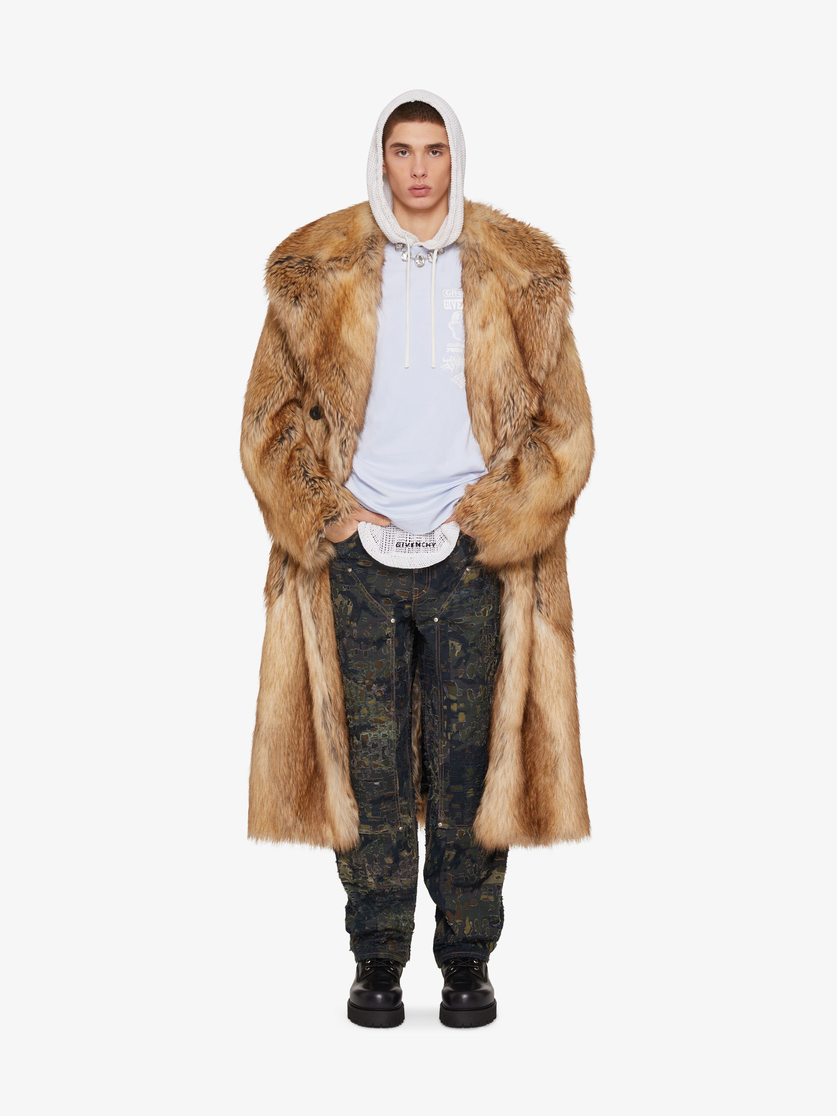 Givenchy Men's Double Breasted Faux Fur Coat