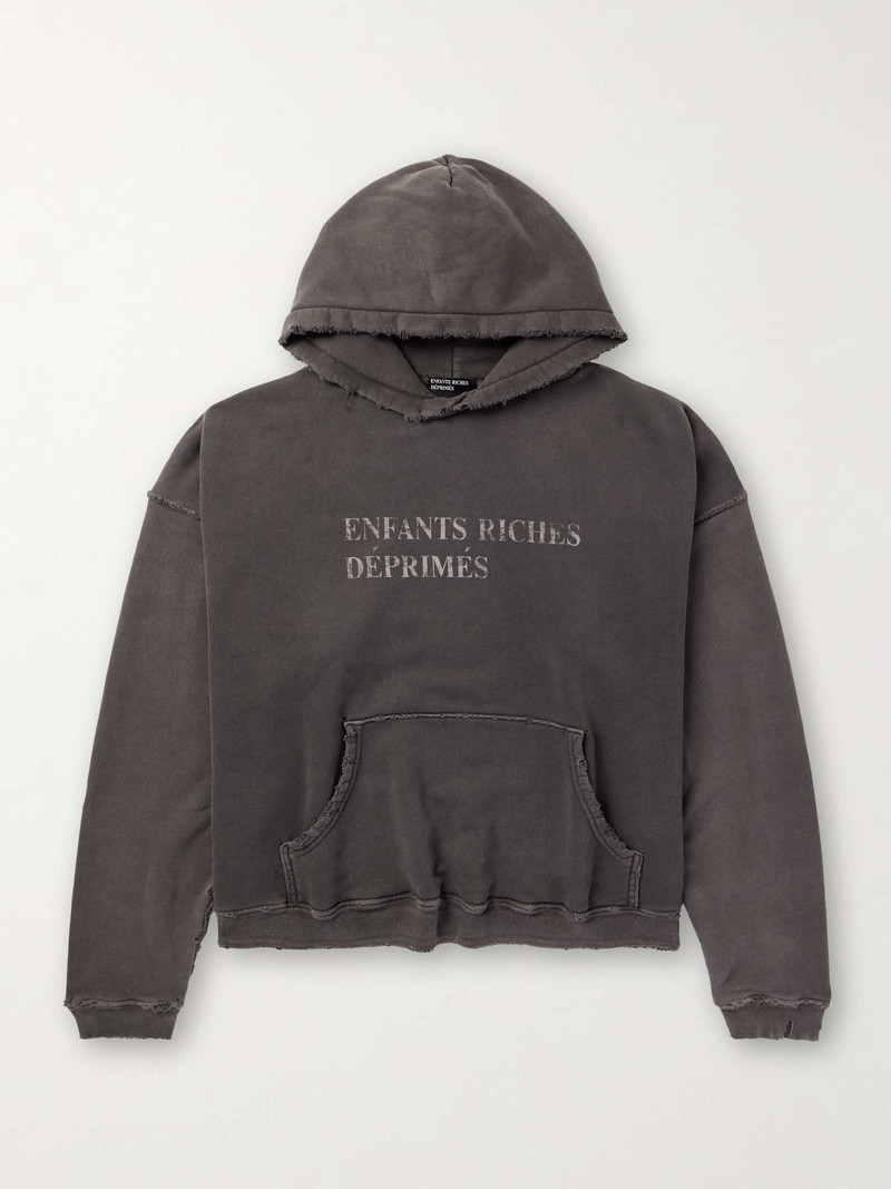 Distressed Logo-Print Cotton-Jersey Hoodie 1