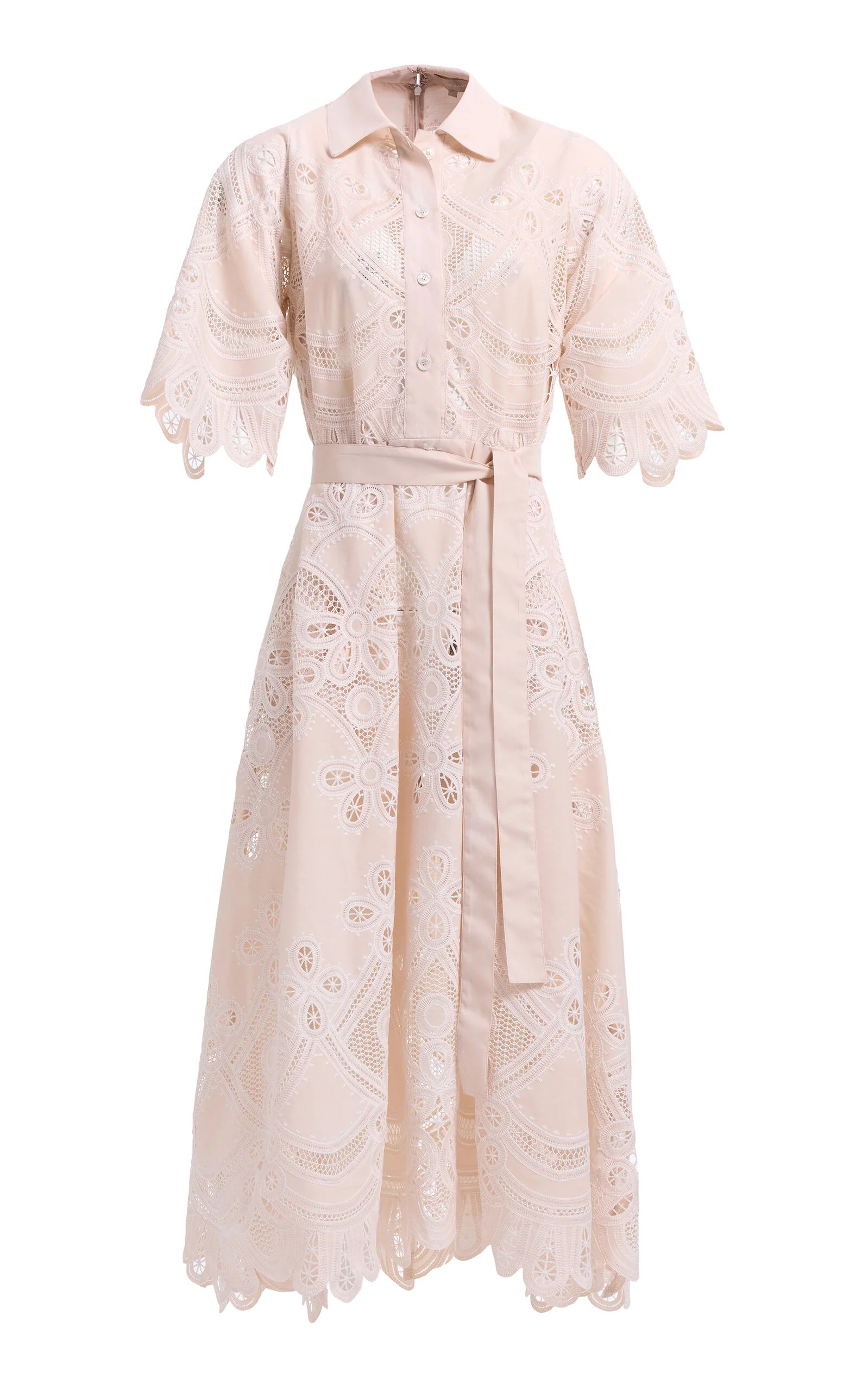 Embroidered Cotton Midi Dress neutral - 1