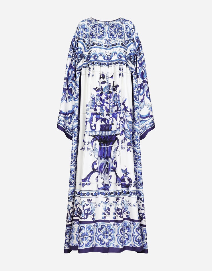 Silk twill caftan with majolica print - 1