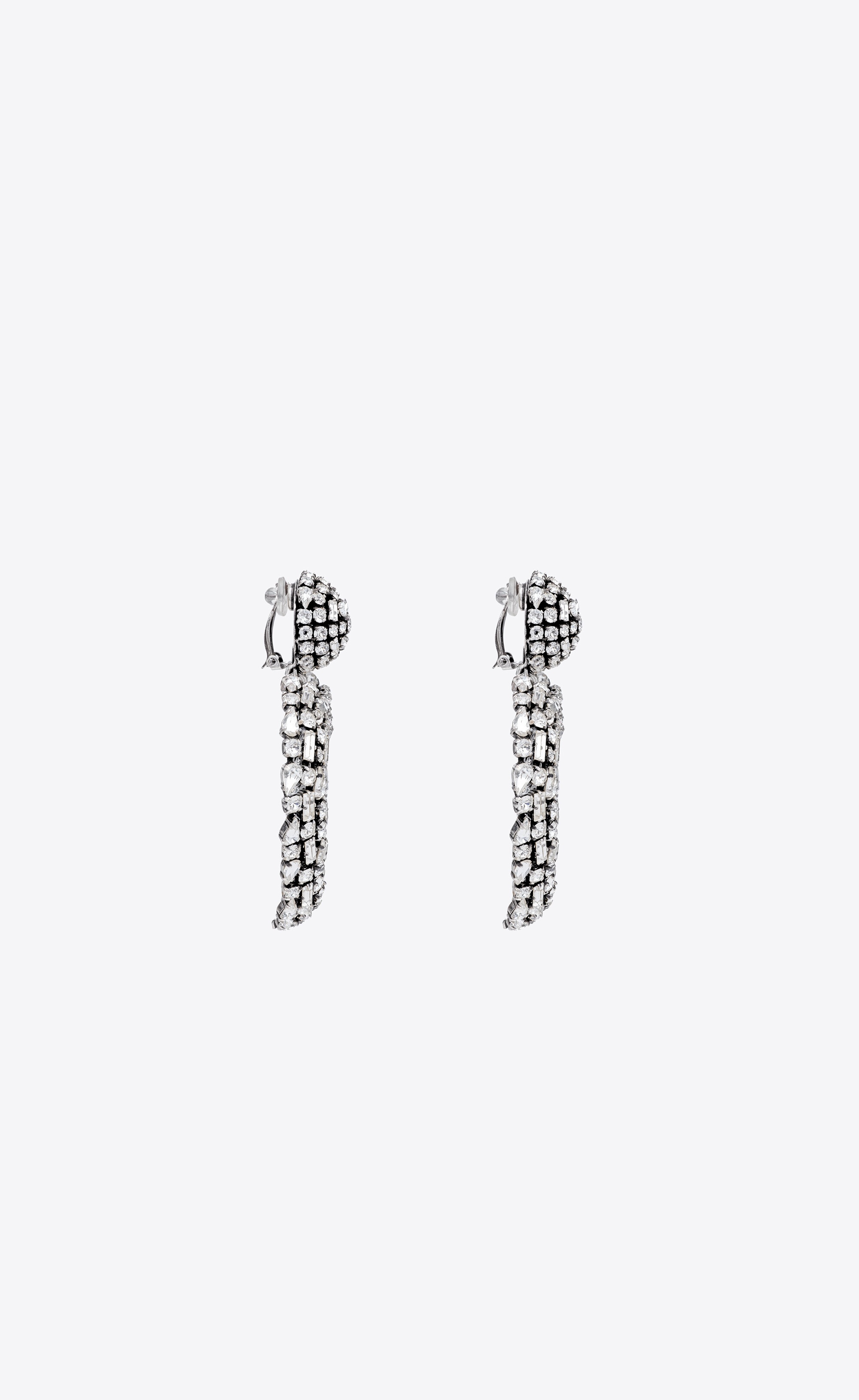 oversized clip-on rhinestone heart earrings in metal - 4