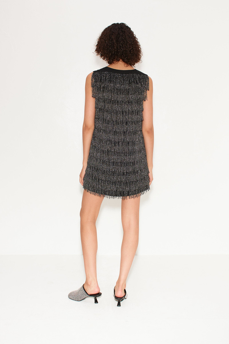 Fountain Fringe Dress In Black 3