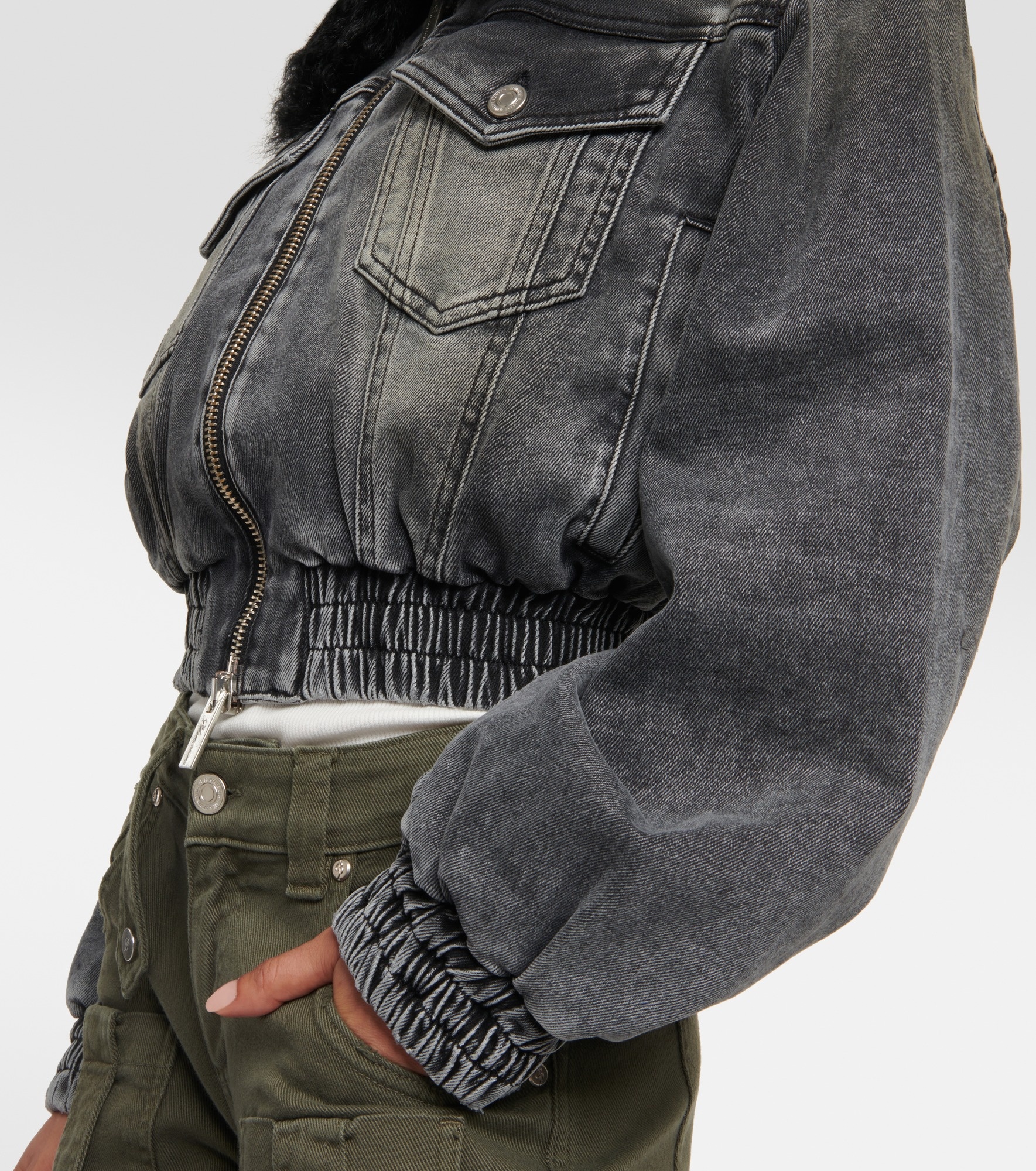 Faux fur-trimmed denim jacket - 5
