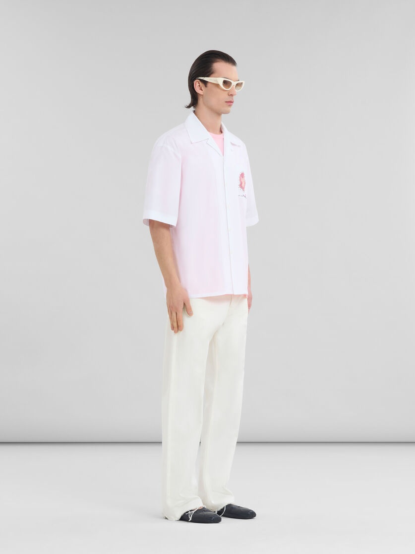 WHITE BIO POPLIN BOWLING SHIRT WITH FLOWER PATCH - 5