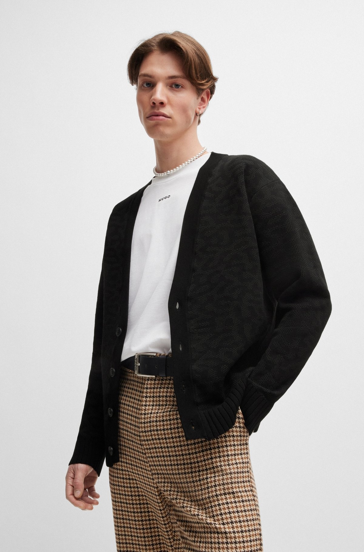 V-NECK CARDIGAN WITH ANIMAL-PATTERN JACQUARD - 2