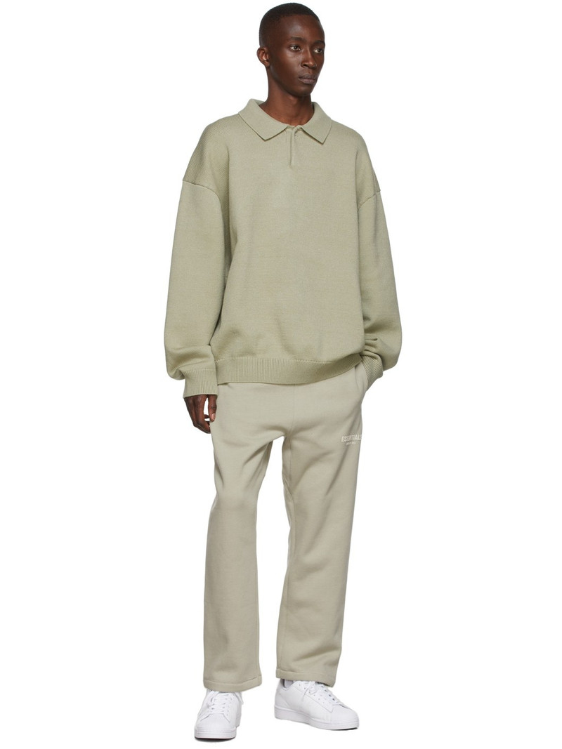 ESSENTIALS Green Knit Long Sleeve Polo outlook