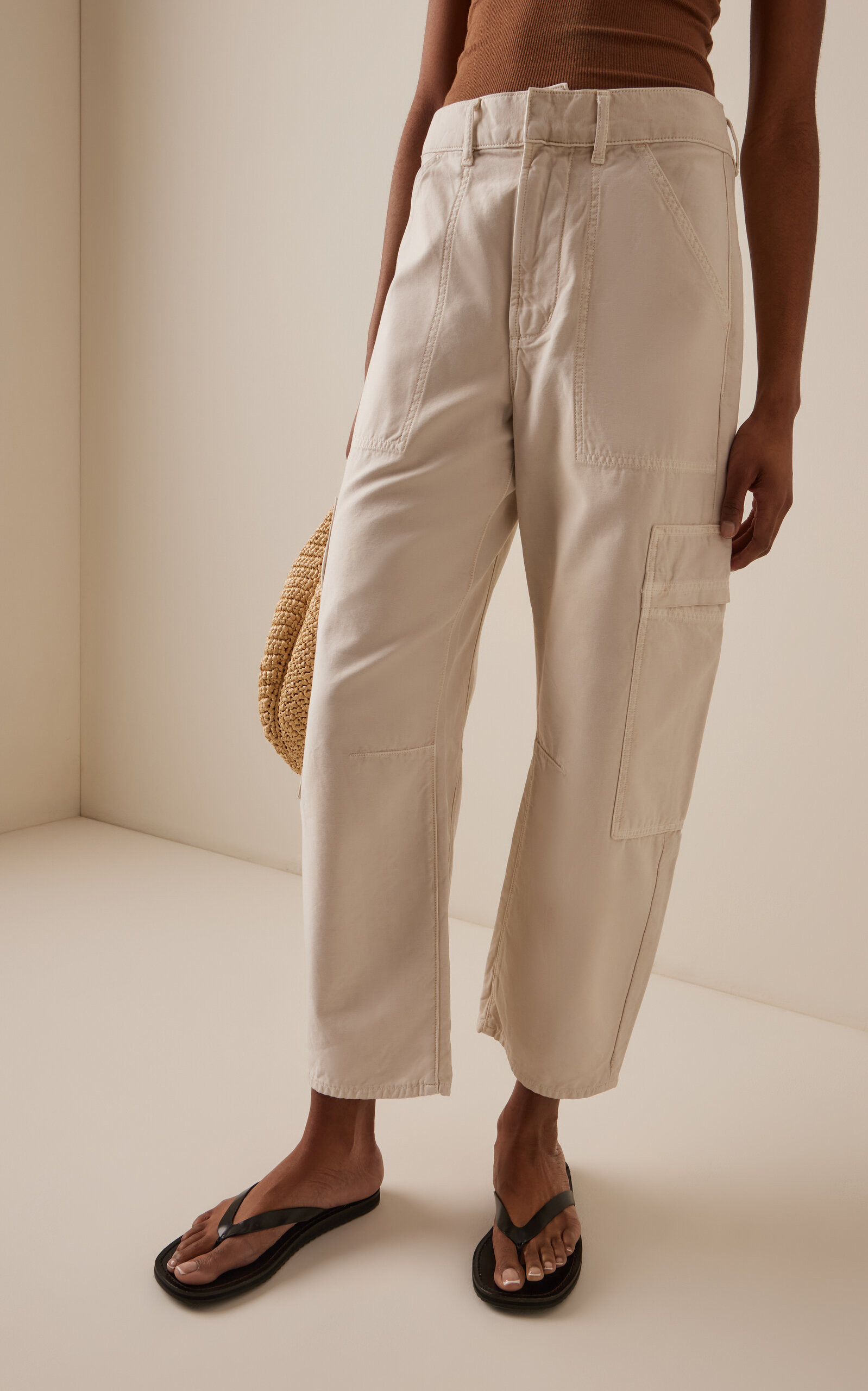 Marcelle Low-Rise Curved Cargo Pants ivory - 3