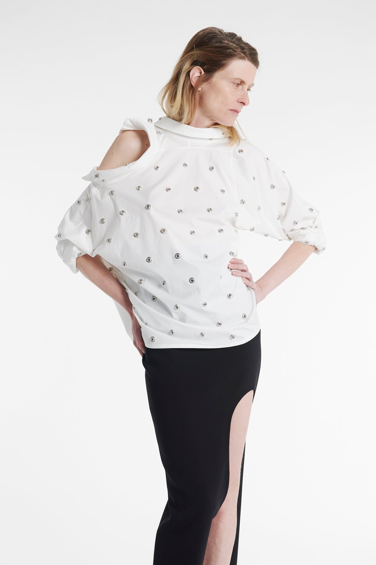 STUDDED DOUBLE COLLAR SHIRT WHITE - 7
