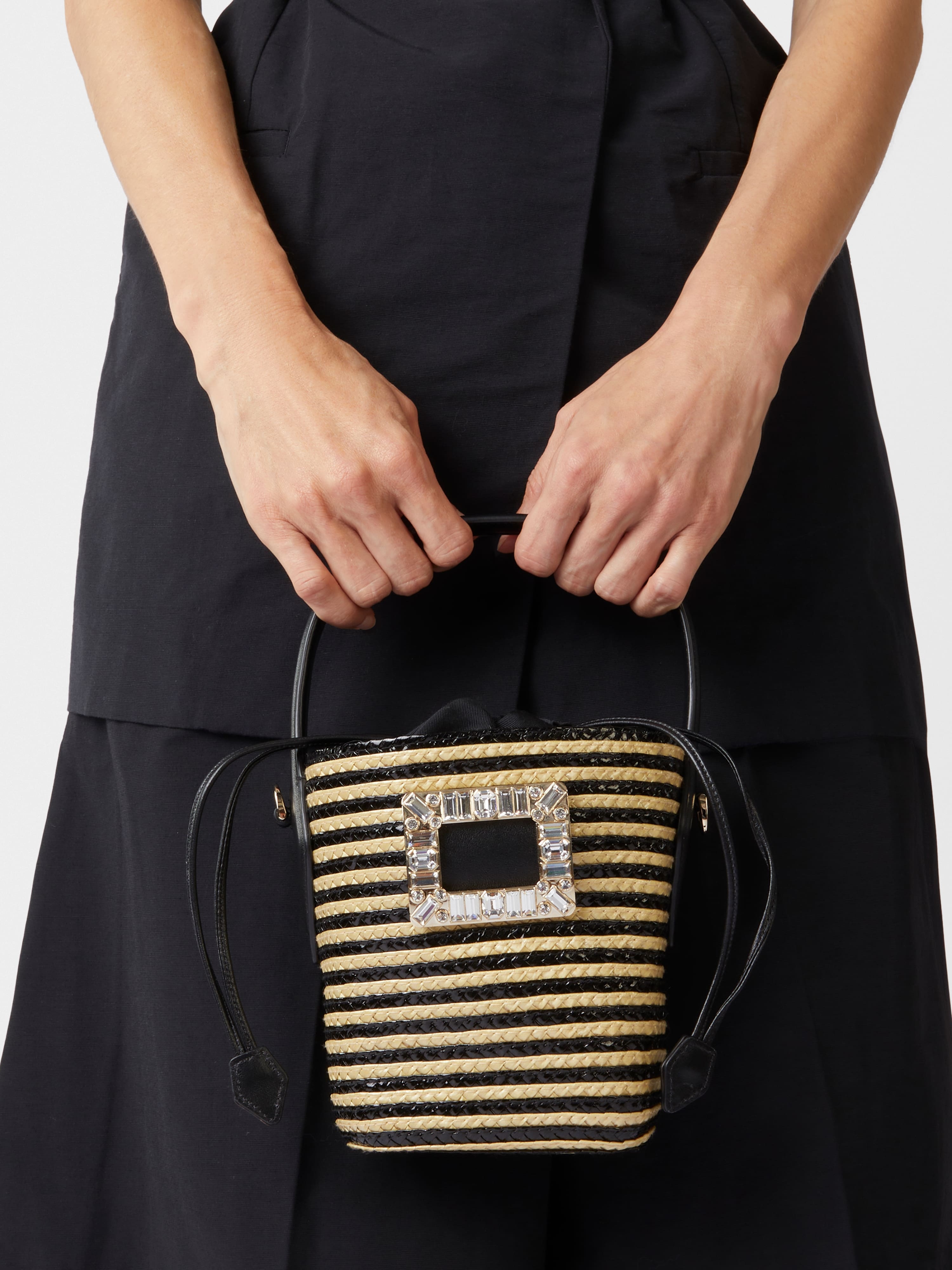 Viv' Skate Strass Buckle Mini Bucket Bag in Raffia - 9