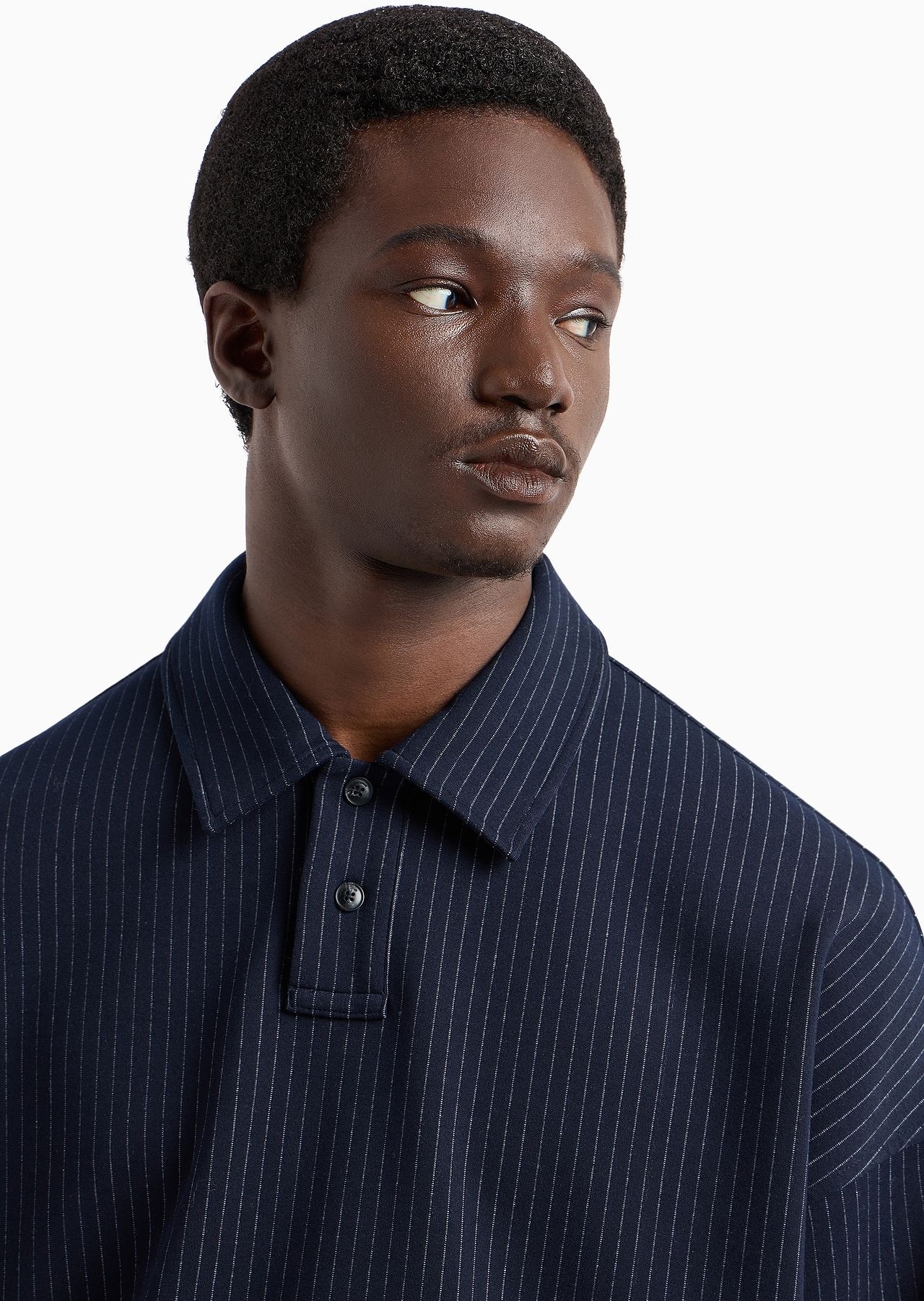 Pinstripe viscose-blend jersey sweatshirt with polo-shirt collar - 5