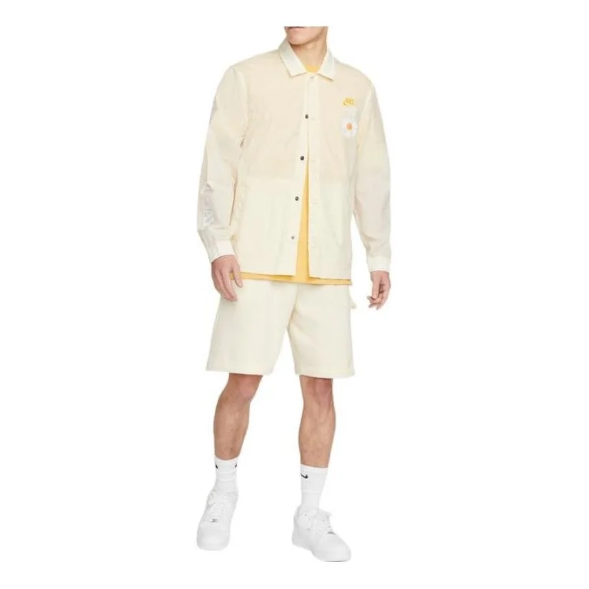 Men's Nike Retro Embroidered Daisy Long Sleeves Autumn Coconut Milk Shirt DM5056-113 - 1