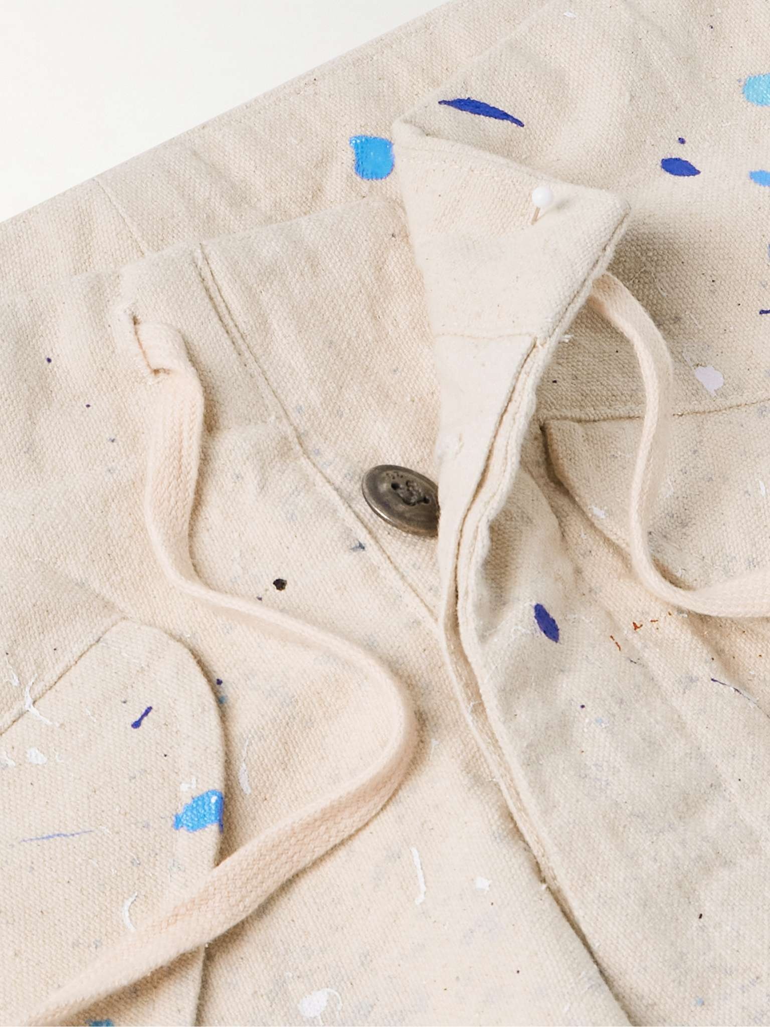 Tapered Cropped Paint-Splattered Cotton-Canvas Drawstring Cargo Trousers - 6