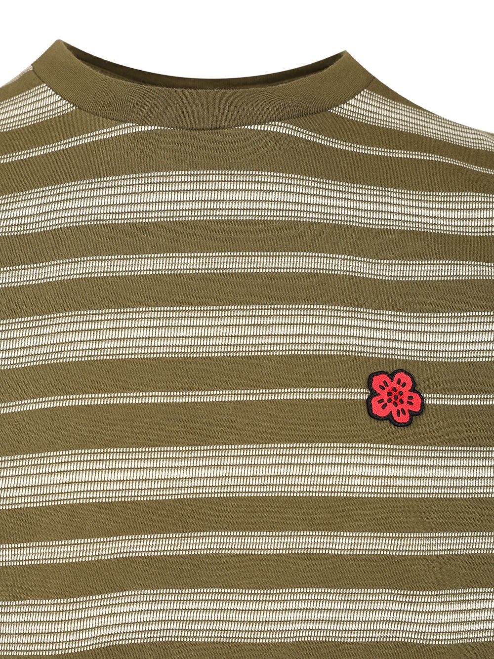 Gots Boke Flower Striped Embroidered Classic T-Shi T-Shirt Green - 4