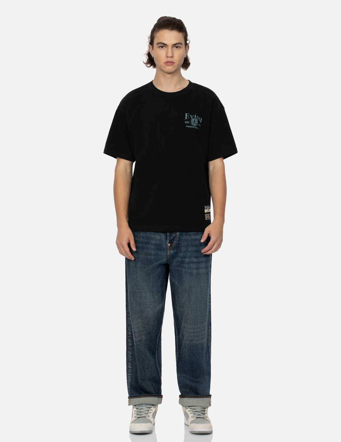 WASHED LOGO AND GODHEAD SLOT COATED RELAX FIT JEANS - 5