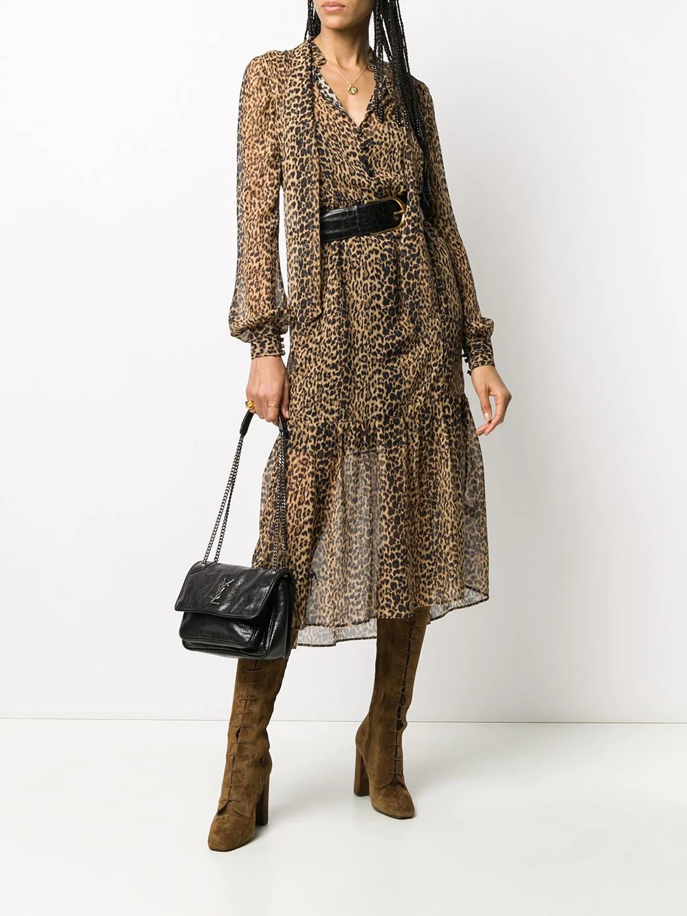 leopard print silk sheer dress - 2