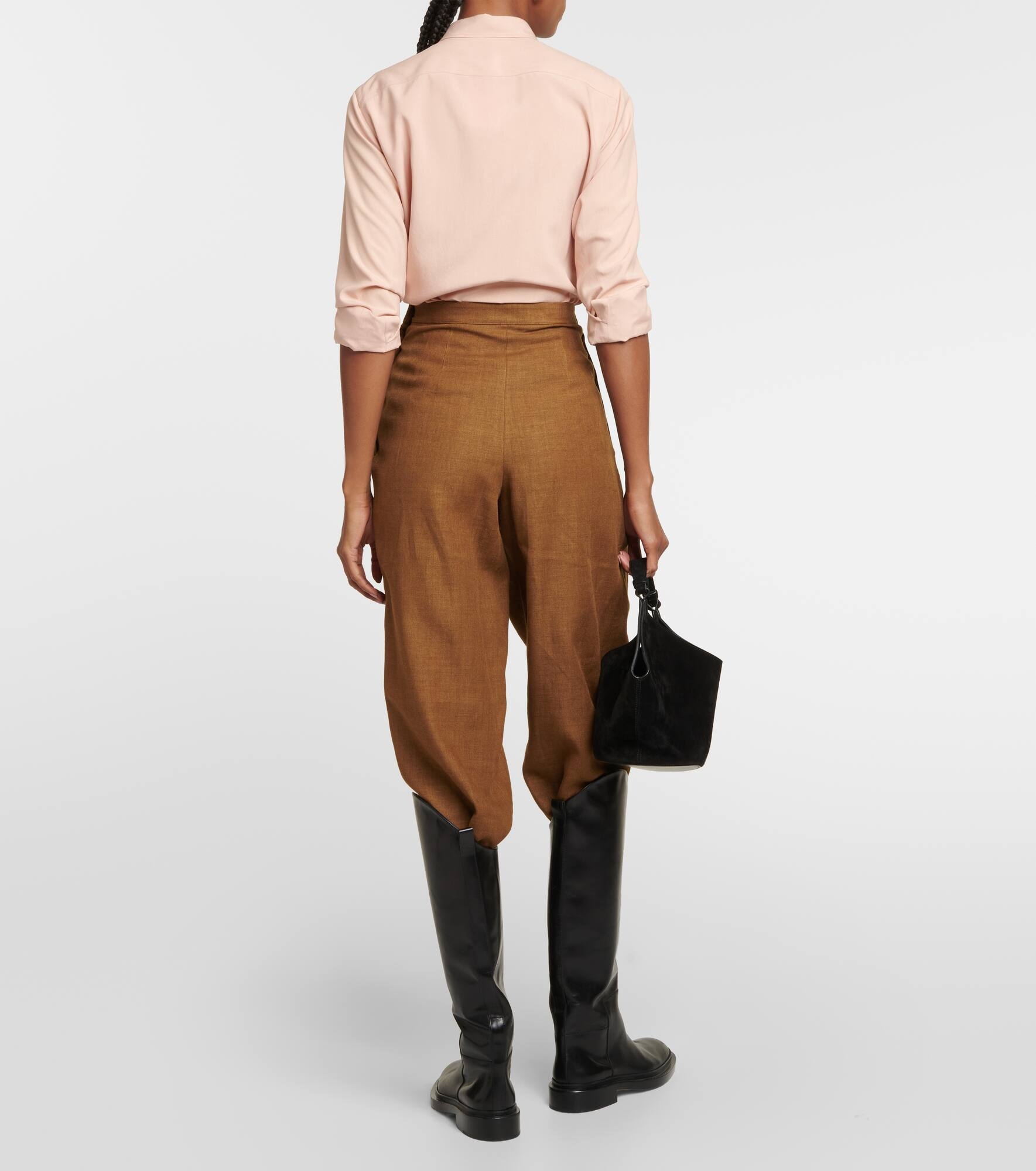 Pleated high-rise linen and wool pants - 3