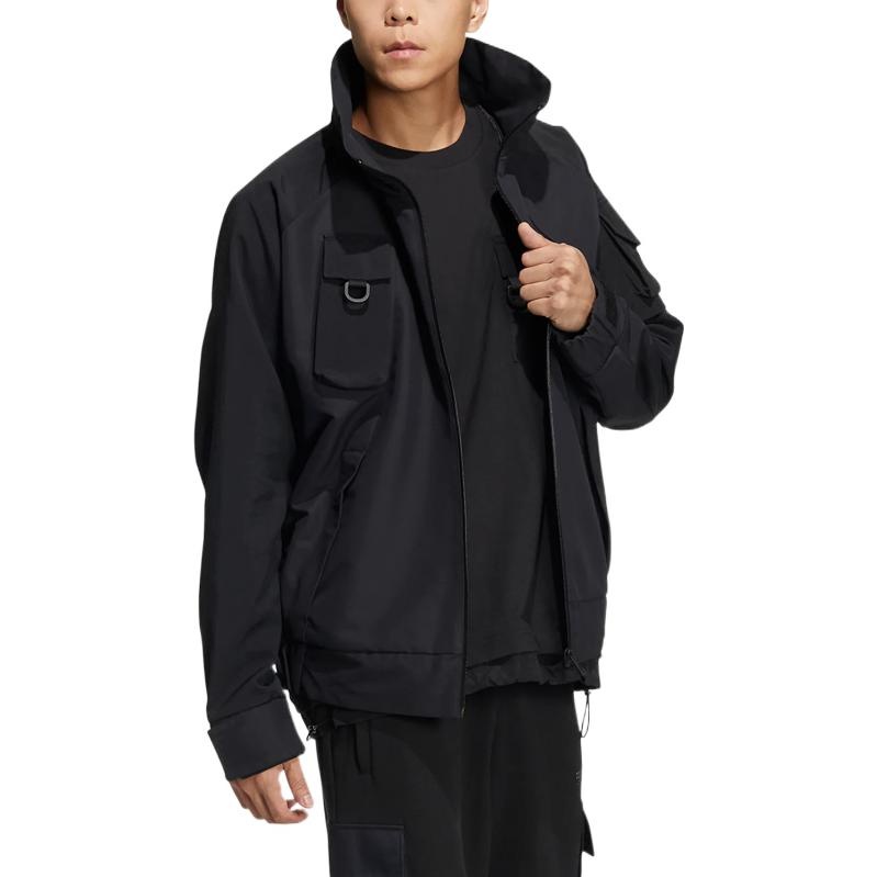 adidas originals Im Jacket Solid Color Multiple Pockets Athleisure Casual Sports Stand Collar Black  - 4