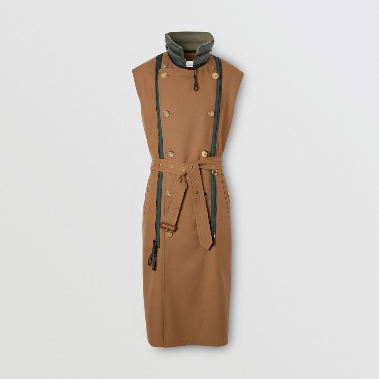 Sleeveless Wool Trench Coat with Detachable Puffer - 10