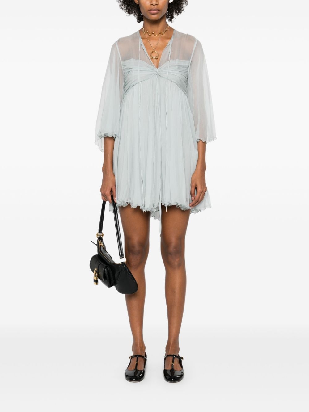 pleated silk mini dress - 2