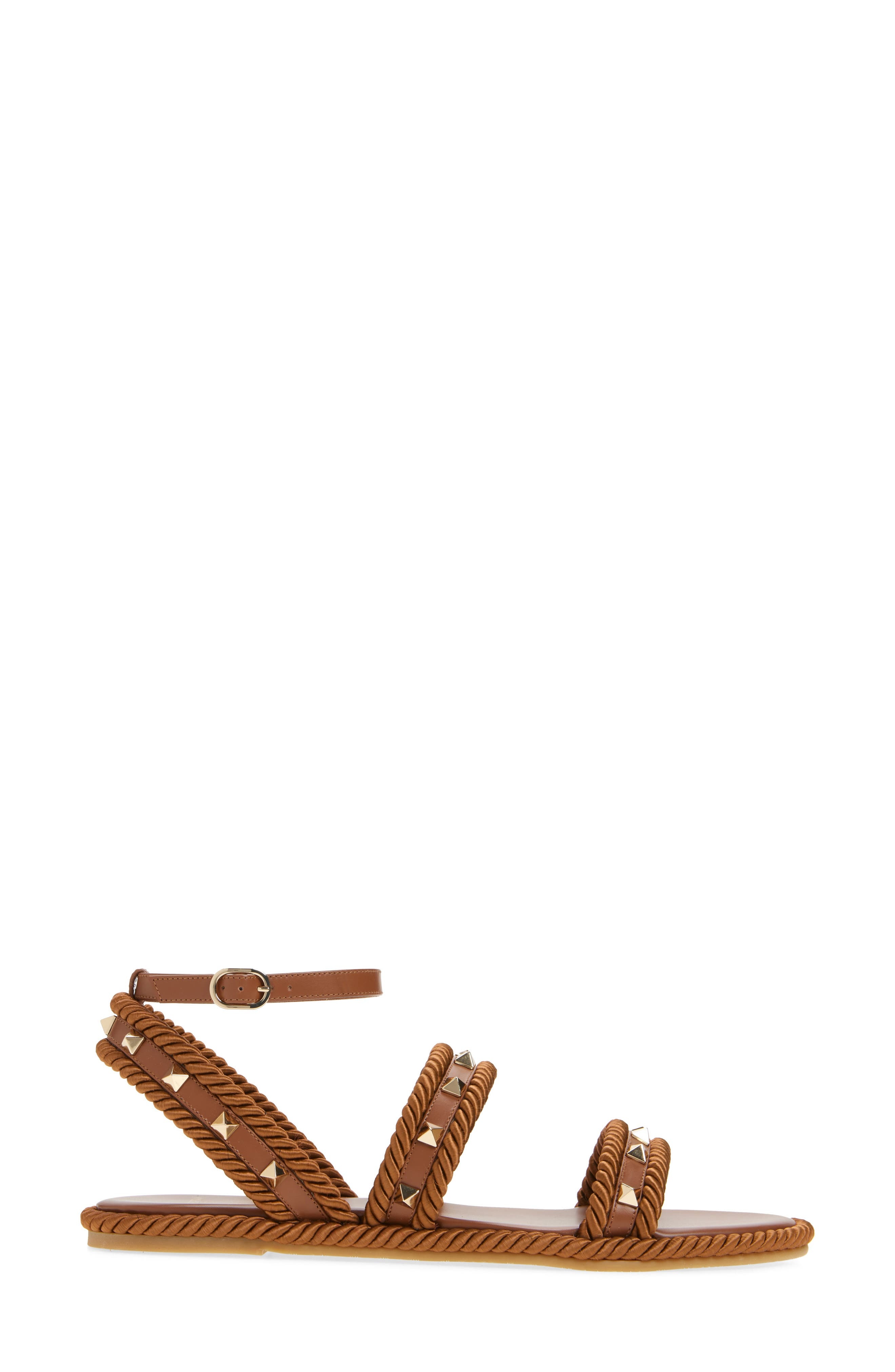 Valentino Garavani Rockstud Ankle Strap Flat Sandal in Tabacco at Nordstrom - 3