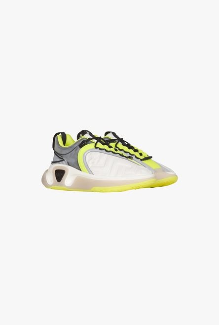 White and neon yellow gummy leather and mesh B-Runner sneakers - 2