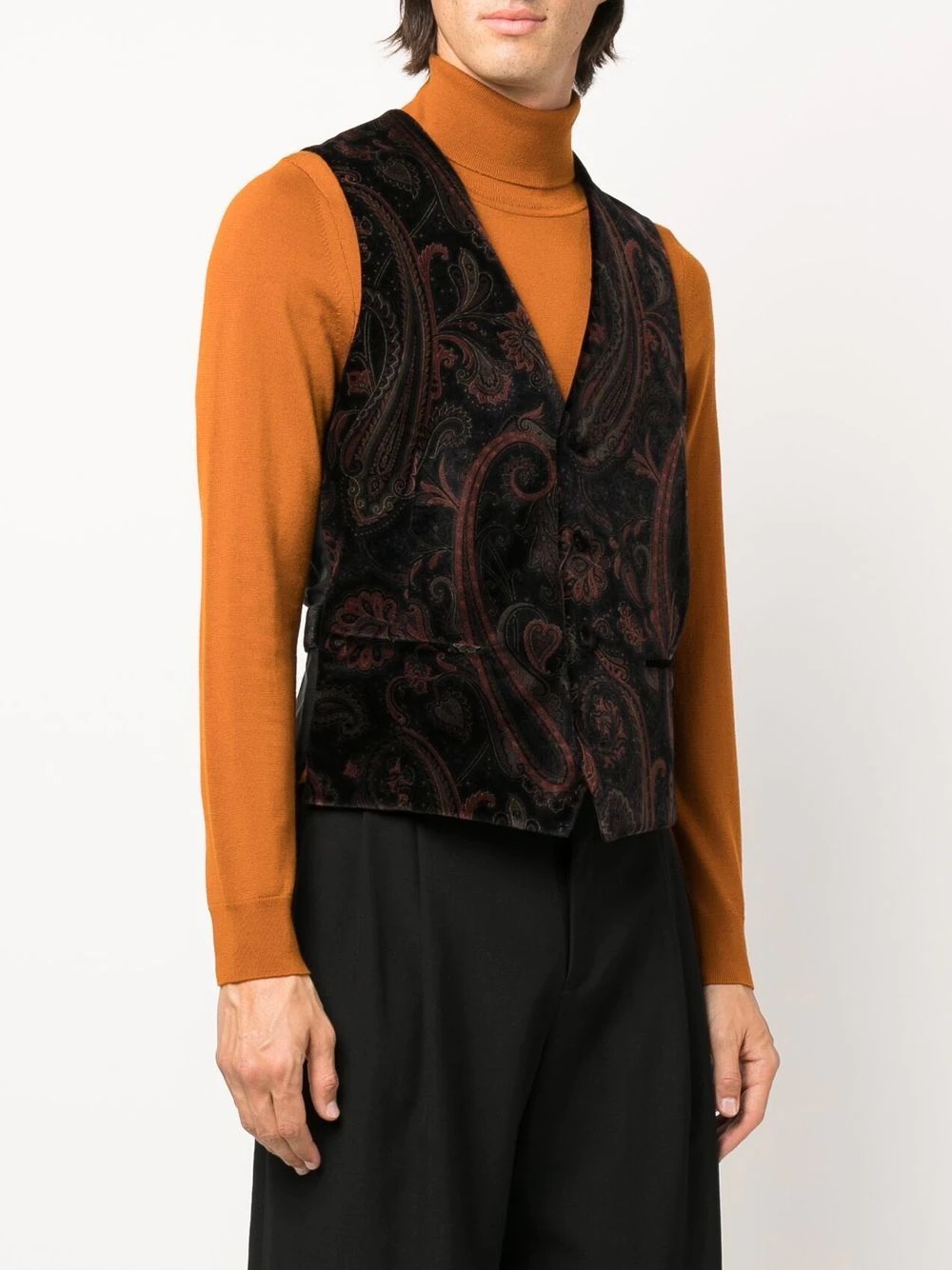 paisley-print velvet waistcoat - 3