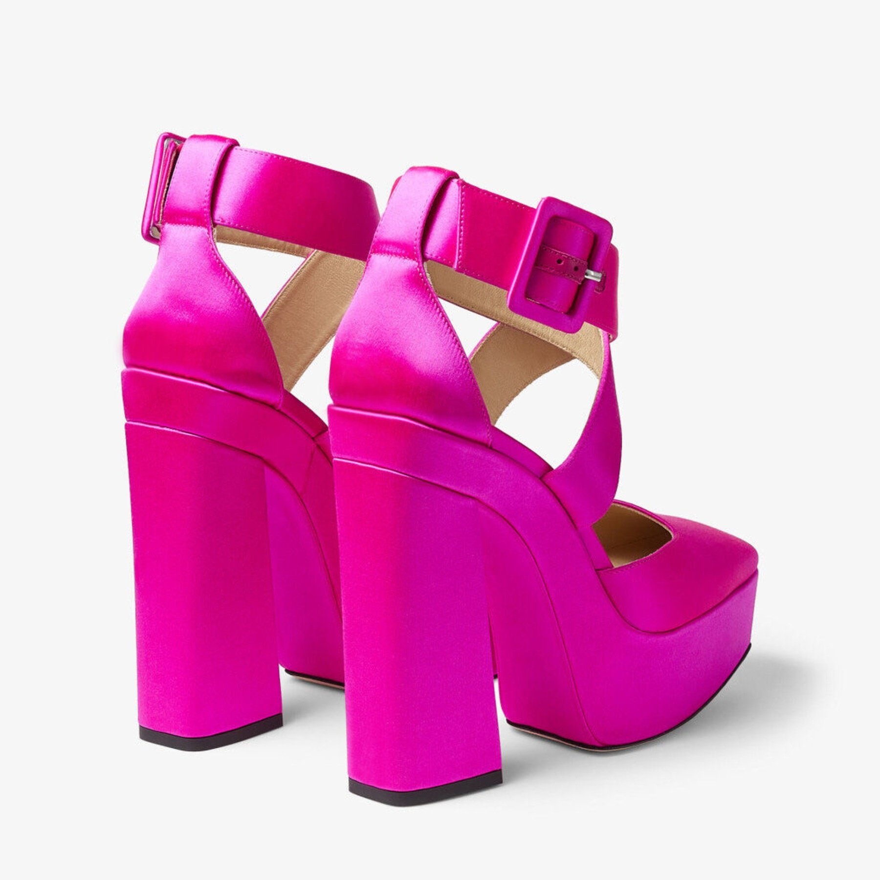 JIMMY CHOO Gian 140 Fuchsia Satin Platform Heels | REVERSIBLE