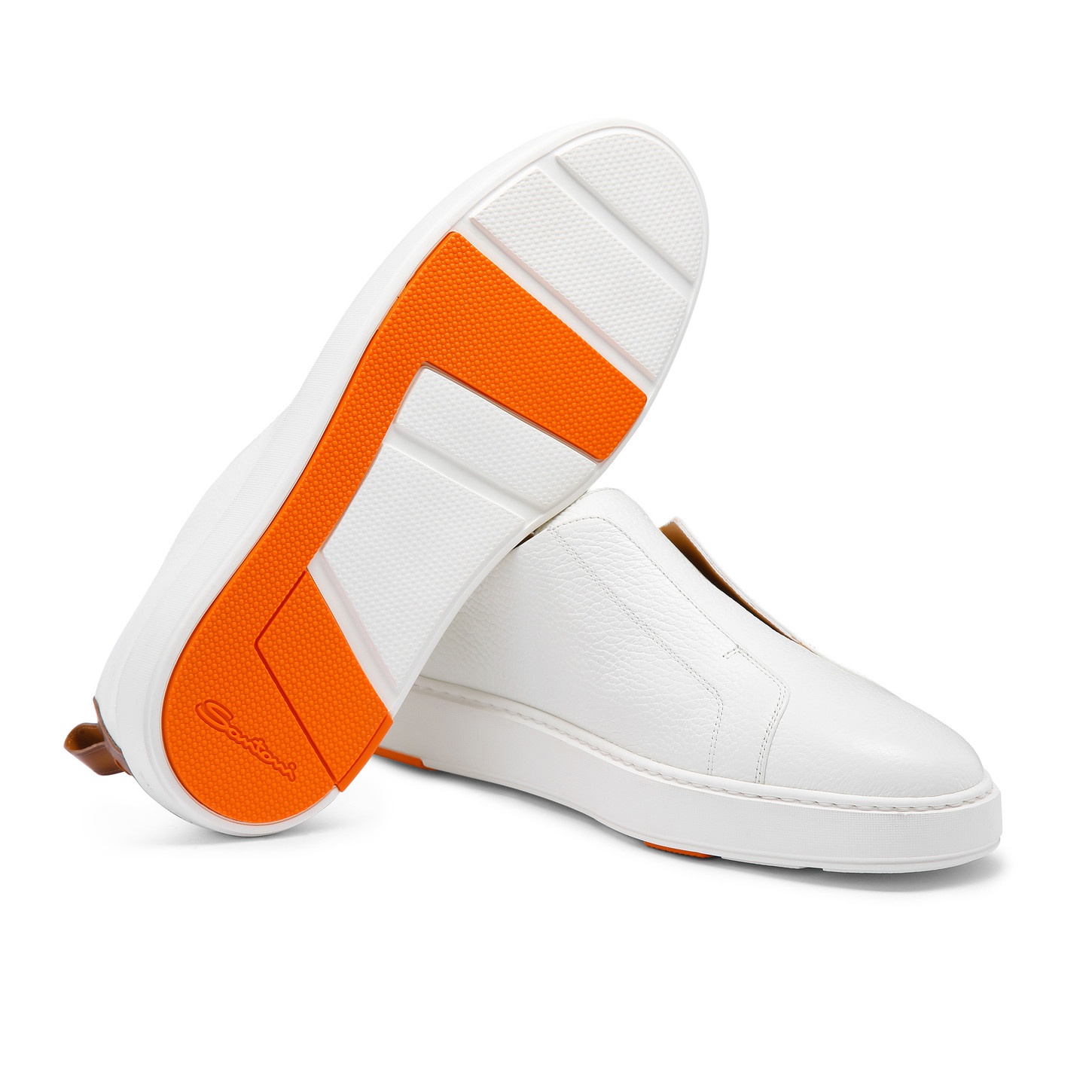 Men's white tumbled leather slip-on sneaker - 4
