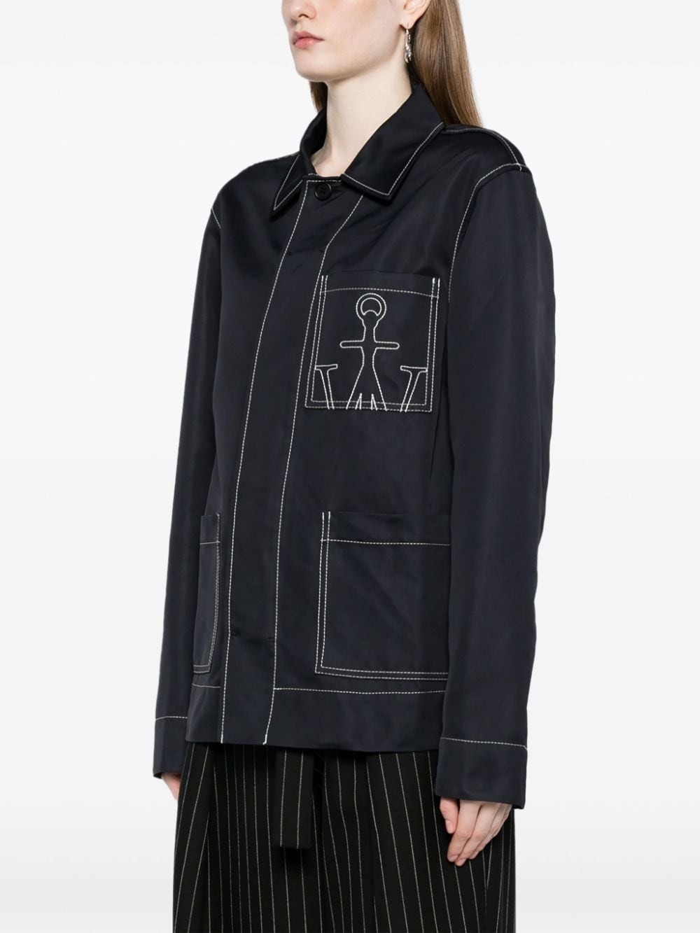 logo-embroidered chore jacket - 3