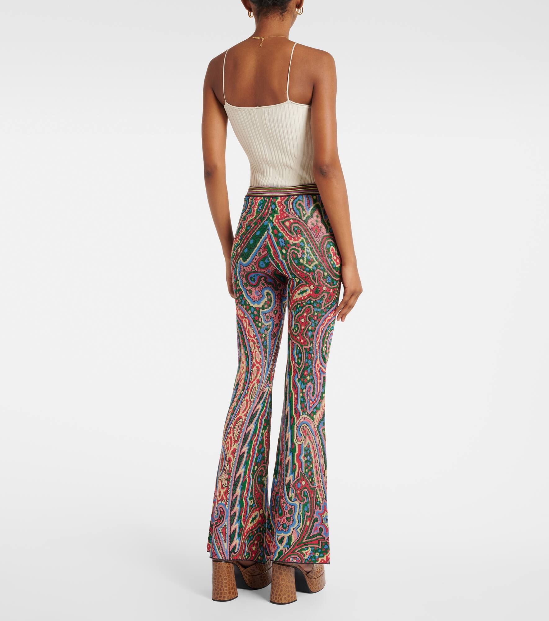 Knitted paisley jacquard flared pants - 3