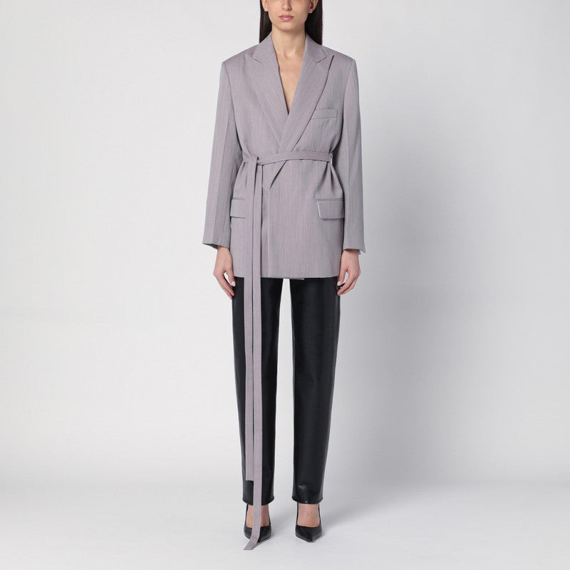 Victoria Beckham Light Grey Wool Jacket With Belt Women - 1