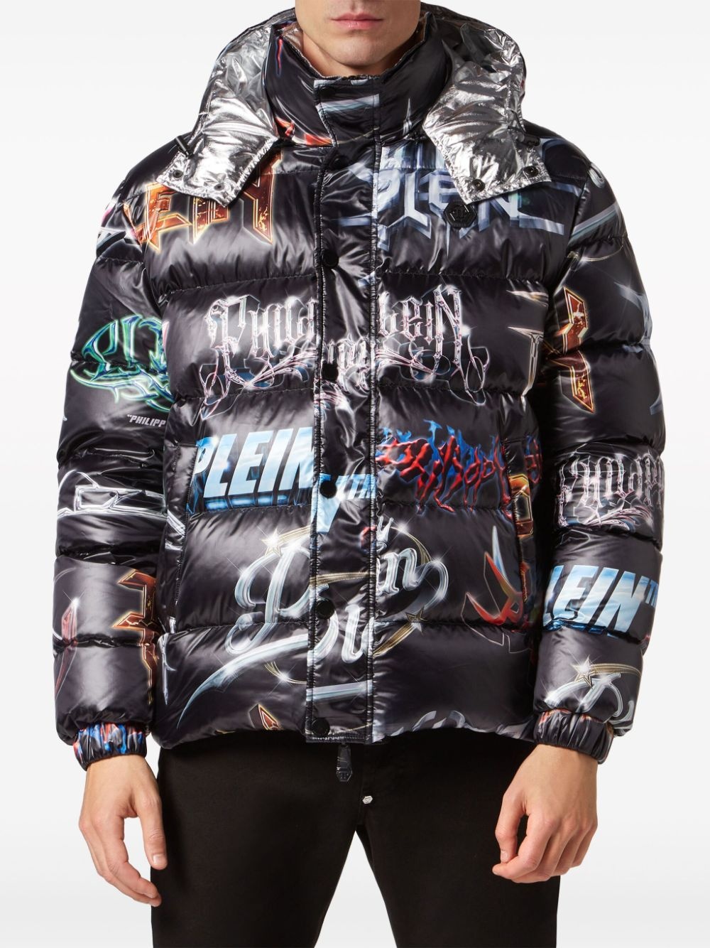 logo-print quilted padded jacket - 2