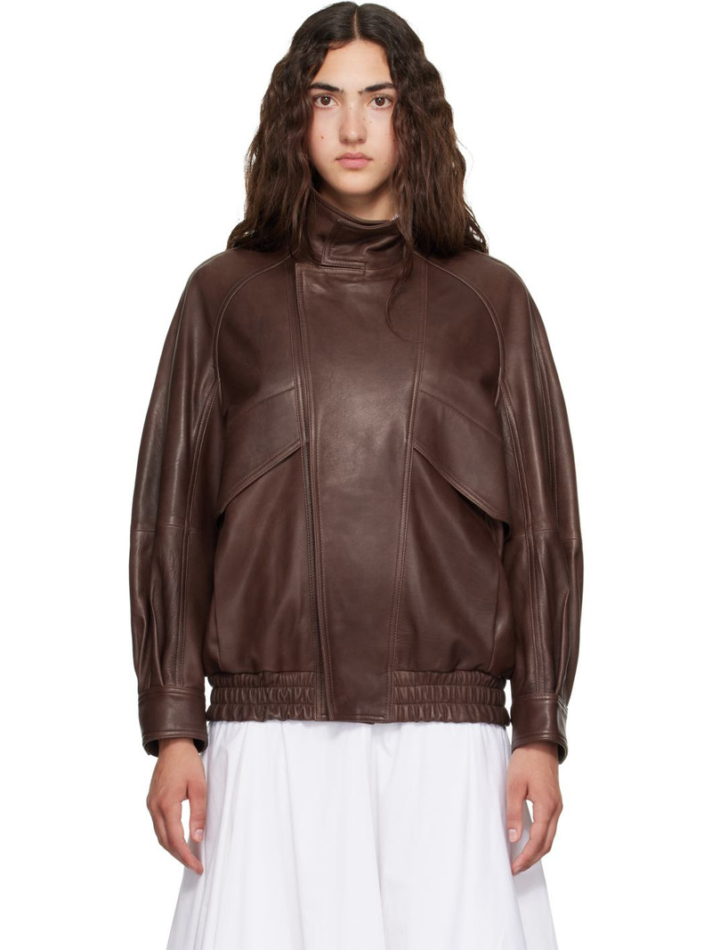 Brown Ariste Leather Bomber Jacket 1