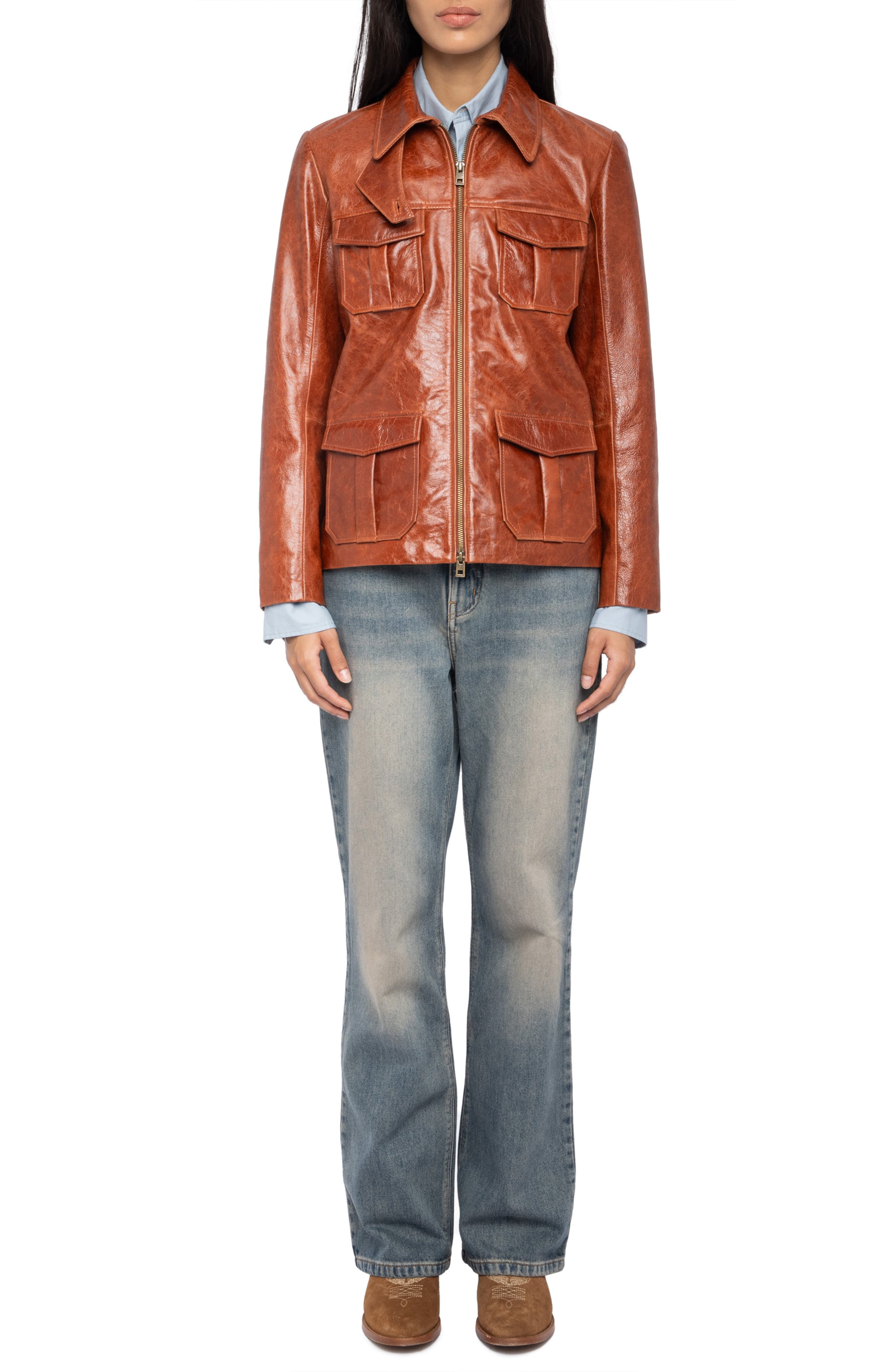Zadig & Voltaire Lienna Leather Jacket in Burn at Nordstrom - 6