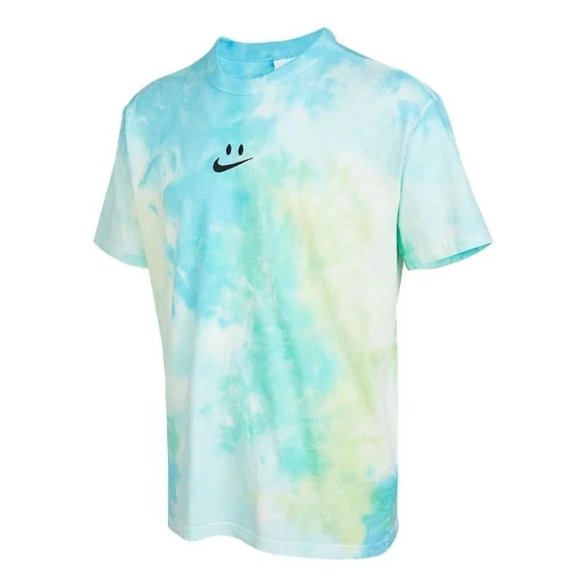 Men's Nike Sportswear Tie Dye Smiling Face Printing Loose Short Sleeve Light Mint Green T-Shirt DX78 - 1