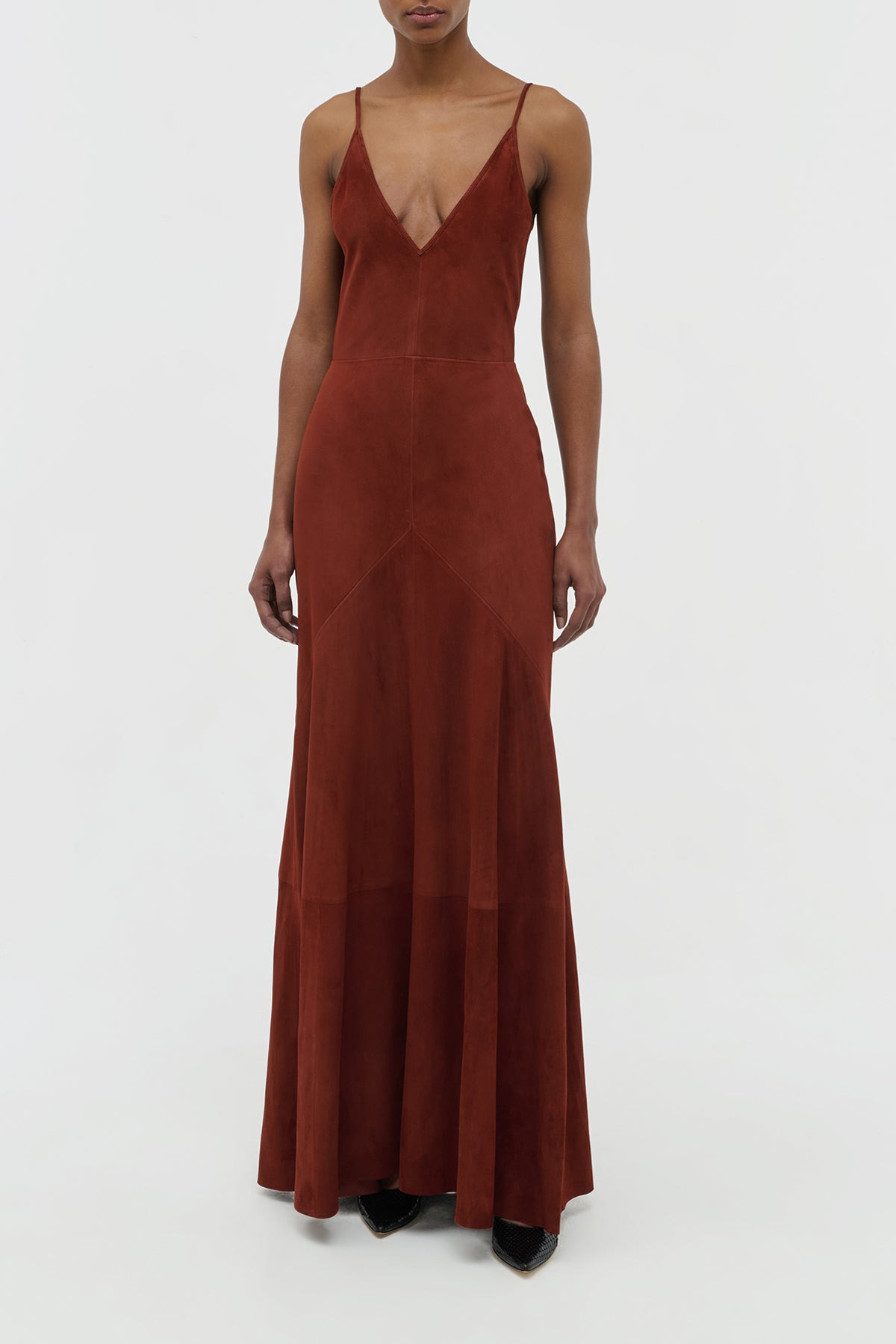 Brigita Slip Dress in Burnt Sienna Suede - 2