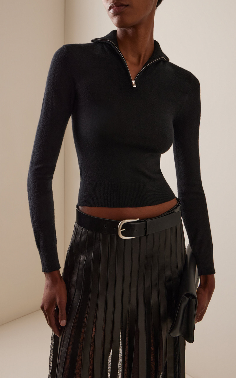 BRANDON MAXWELL The Paxton Half-Zip Cashmere Sweater black outlook