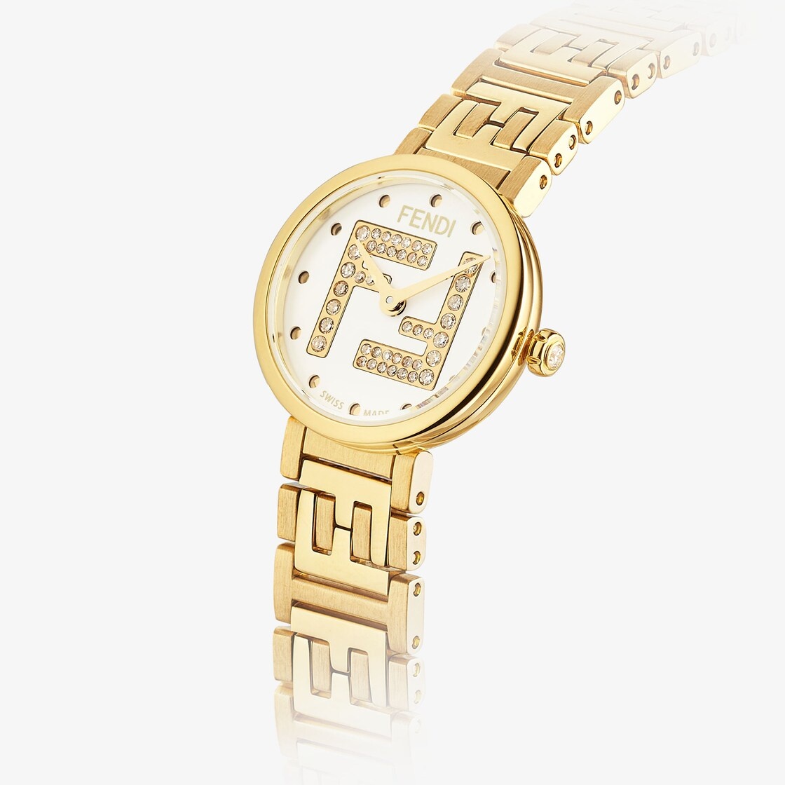 19 mm round case and bezel in shiny stainless steel and brushed gold-colored bezel. Crown with 1 ins - 2