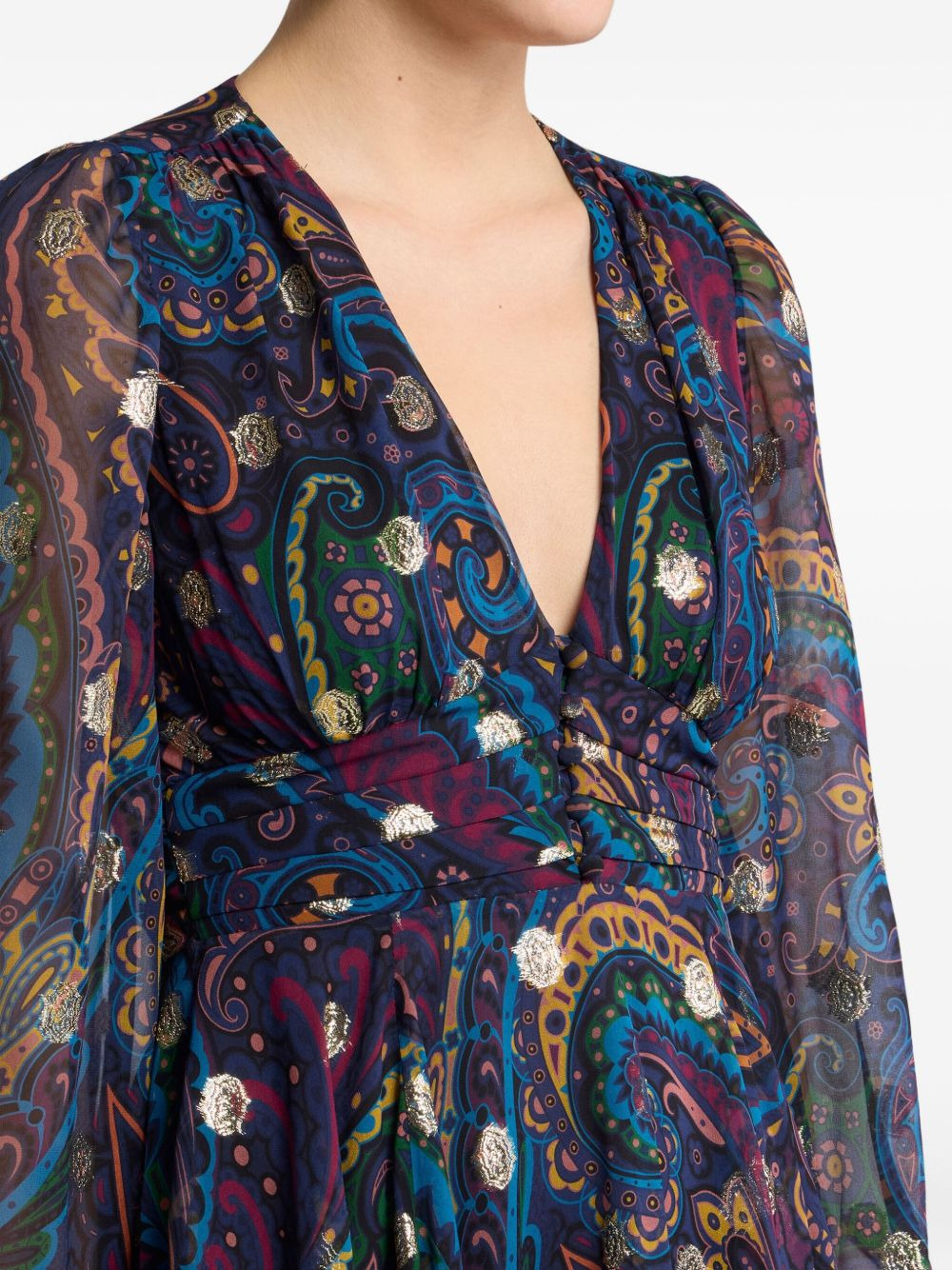 paisley-print V-neck mini day dress - 4