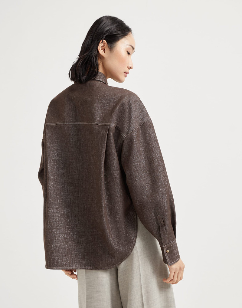 Brunello Cucinelli Sparkling no-fade denim shirt with shiny flap detail outlook