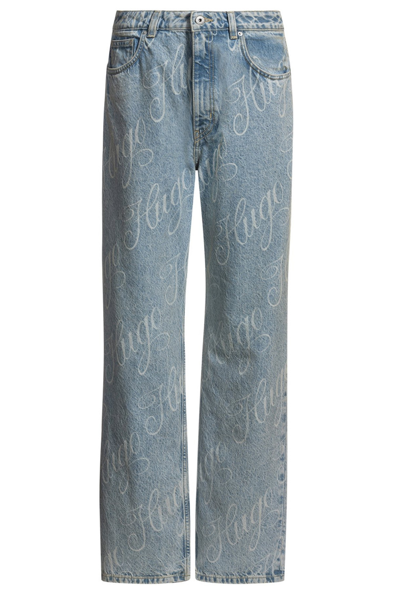 STRAIGHT-FIT JEANS IN BLUE DENIM WITH PRINTED LOGOS 1
