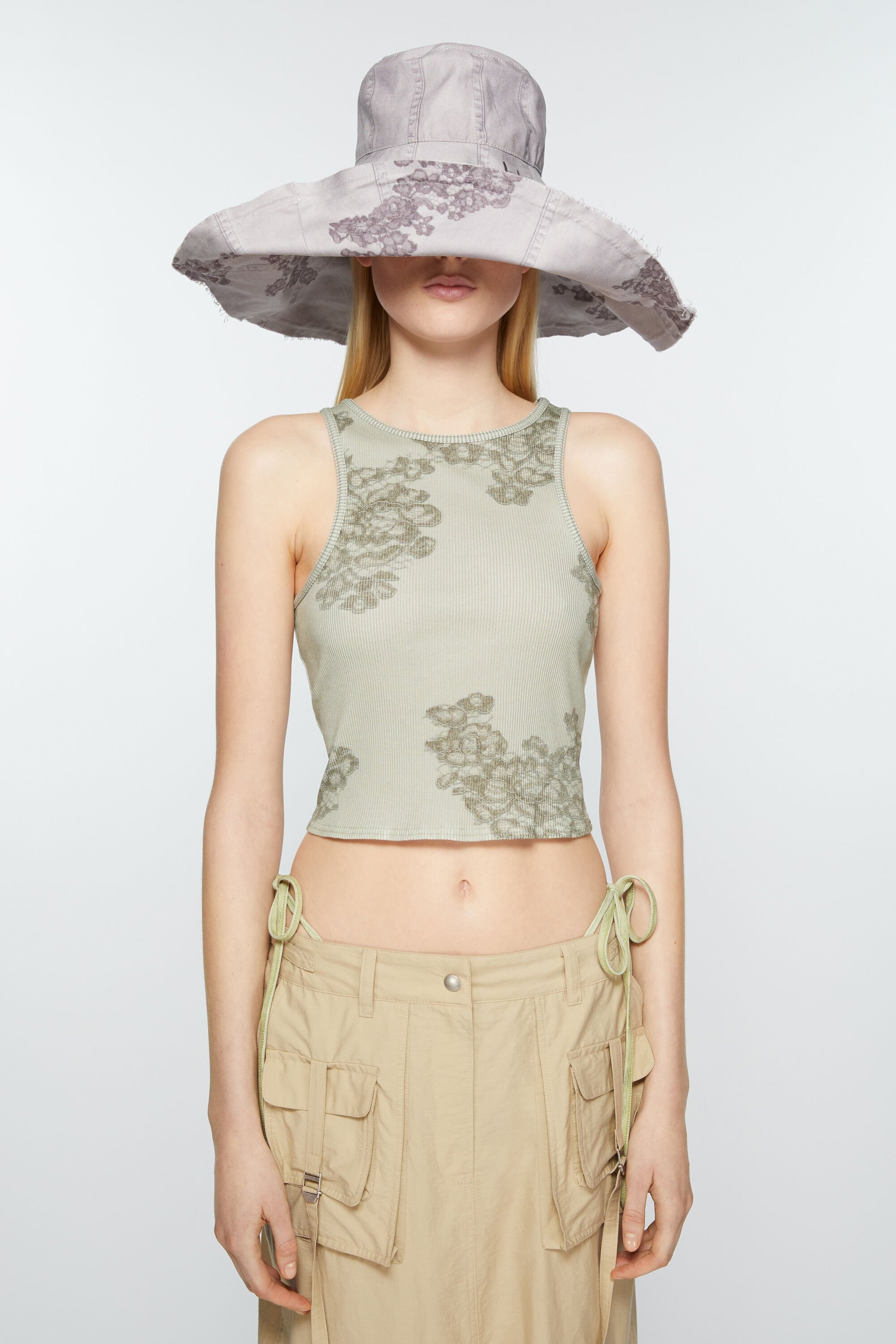 Printed lace tank top - Sage green - 2