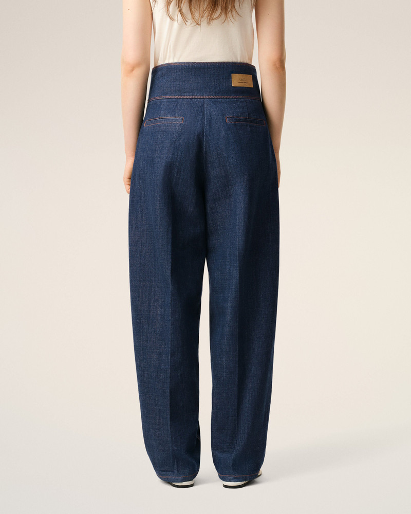 BLUE COTTON WRAPPED BELTED BALLON FIT JEANS 4