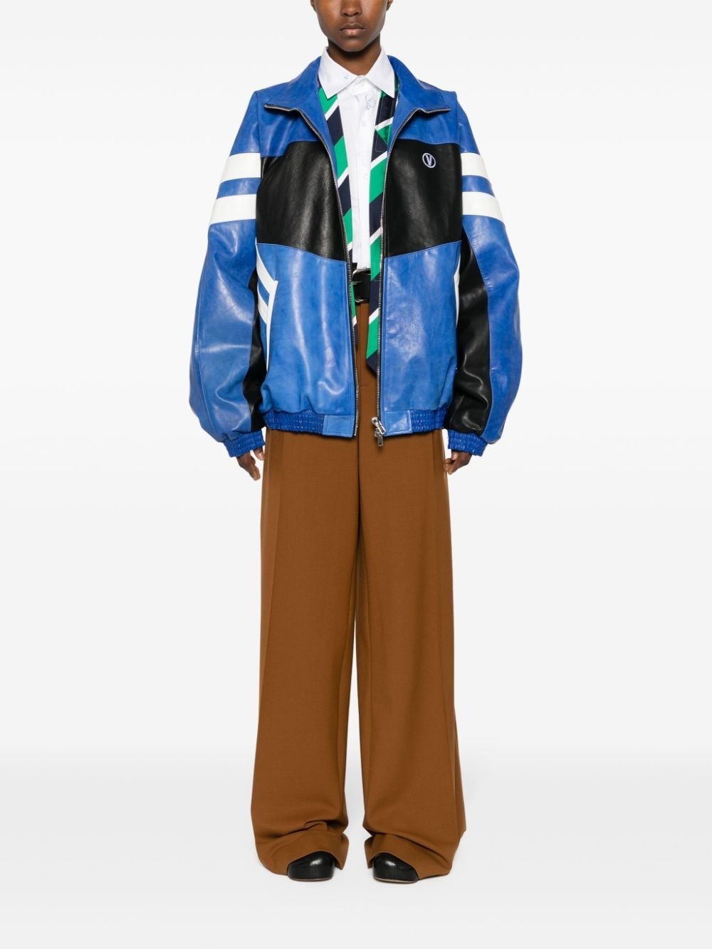 logo-embroidered leather jacket - 3