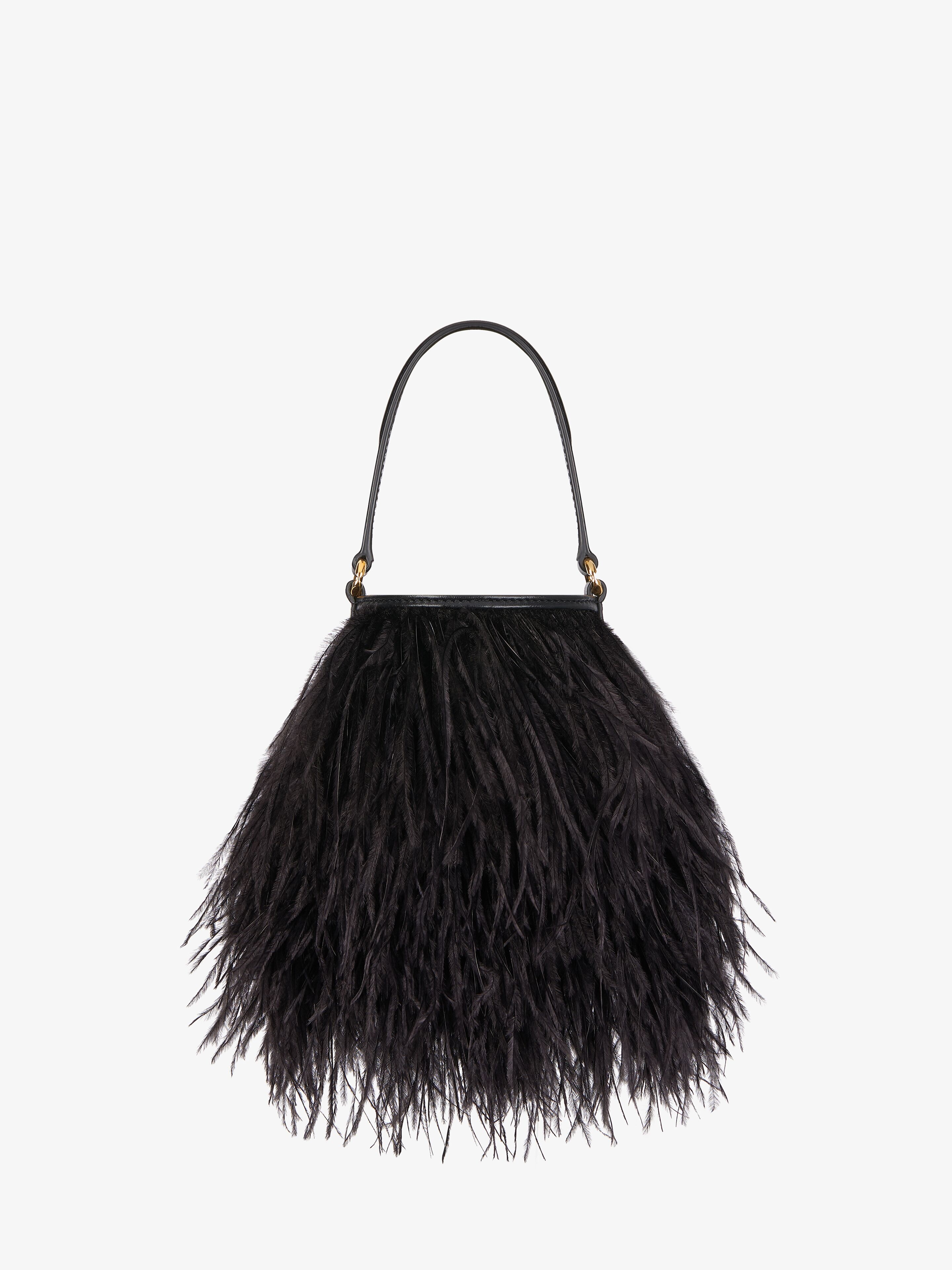 MICRO SHARK LOCK BUCKET BAG IN SATIN WITH FEATHERS - 5