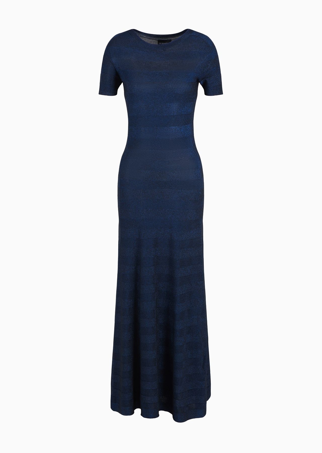 Seamless long dress in a viscose knit striped-effect knit and purl construction - 1