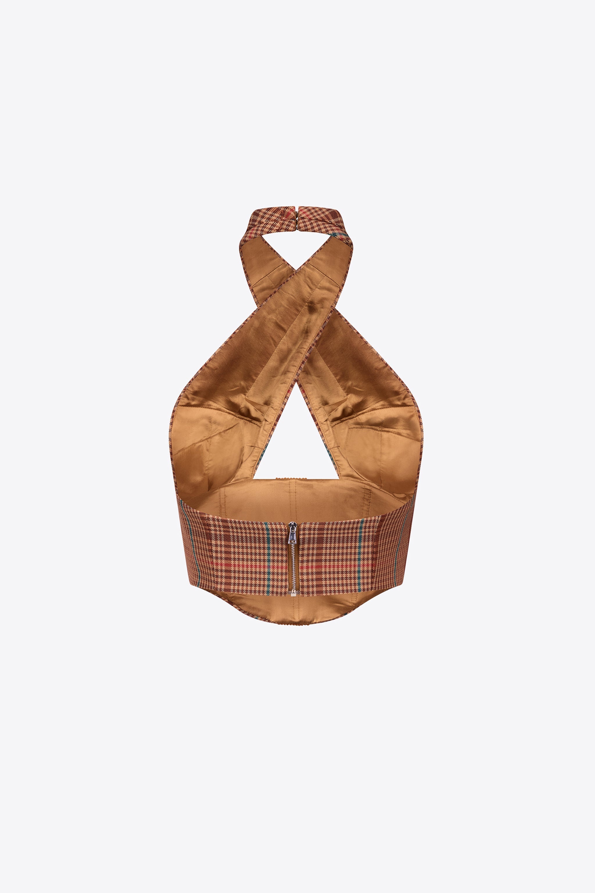 CRYSTAL BUTTON CHECKED HALTER TOP - 2